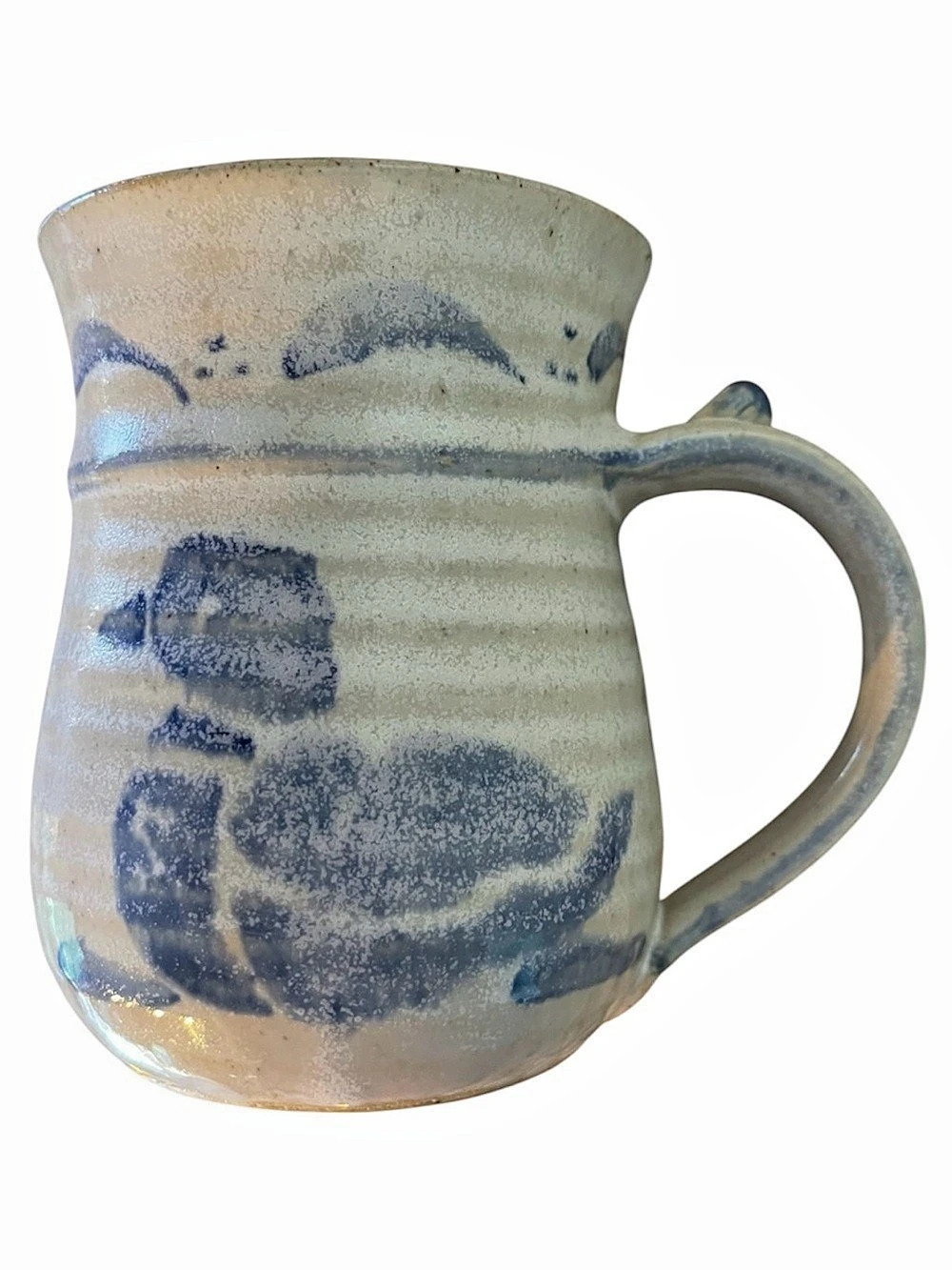 Studio Pottery Blue & Cream Mug With Duck Motif